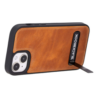 Reed Leather Snap‑On Case with Stand – iPhone 15 Plus, Golden Brown - BlackBrook Case