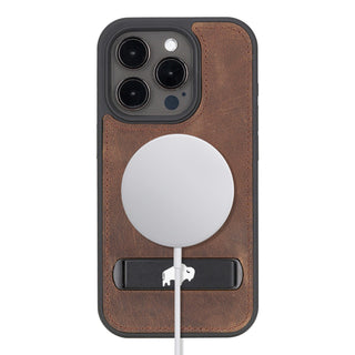 Reed Leather Snap‑On Case with Stand – iPhone 15 Pro Max, Distressed Coffee - BlackBrook Case