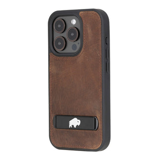 Reed Leather Snap‑On Case with Stand – iPhone 15 Pro Max, Distressed Coffee - BlackBrook Case