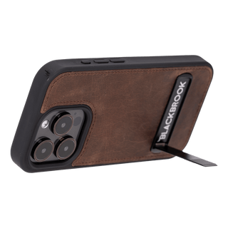 Reed Leather Snap‑On Case with Stand – iPhone 15 Pro, Distressed Coffee - BlackBrook Case