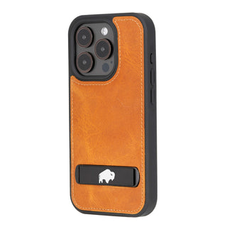 Reed Leather Snap‑On Case with Stand – iPhone 15 Pro Max, Golden Brown - BlackBrook Case