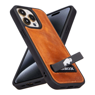 Reed Leather Snap‑On Case with Stand – iPhone 15 Pro Max, Golden Brown - BlackBrook Case
