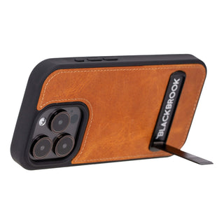 Reed Leather Snap‑On Case with Stand – iPhone 15 Pro Max, Golden Brown - BlackBrook Case