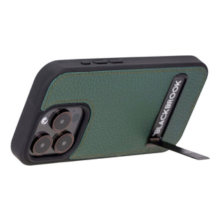 Reed Leather Snap‑On Case with Stand – iPhone 15 Pro Max, Green - BlackBrook Case