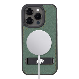 Reed Leather Snap‑On Case with Stand – iPhone 15 Pro Max, Green - BlackBrook Case
