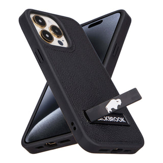 Reed Leather Snap‑On Case with Stand – iPhone 15 Pro Max, Pebble Black - BlackBrook Case