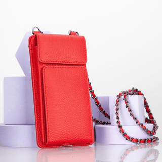 Riviera Full‑Grain Leather Crossbody Wallet & Phone Case, Red - UnBranded