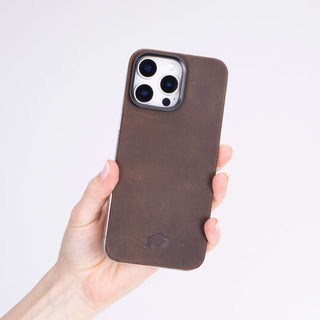 Rohan Magnetic Leather Back iPhone 16 Pro Max Case, Distressed Coffee - BlackBrook Case