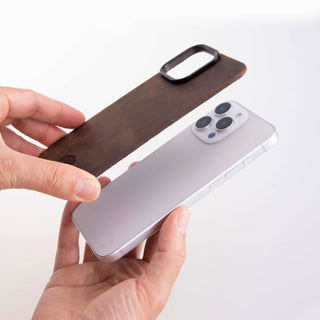 Rohan Magnetic Leather Back iPhone 16 Pro Max Case, Distressed Coffee - BlackBrook Case