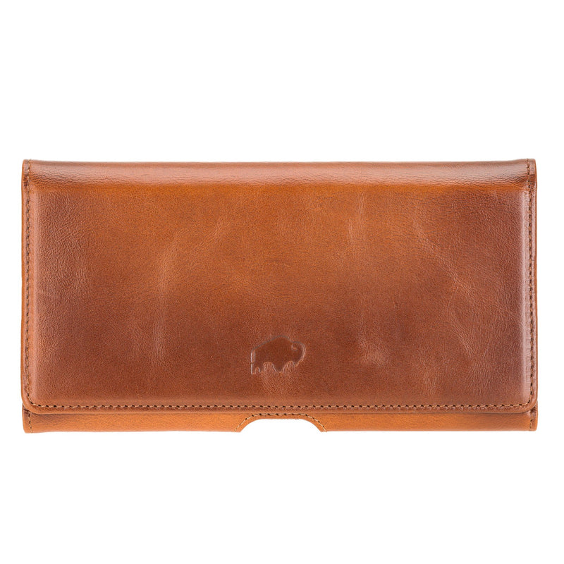 Rook Universal Leather Phone Holster with Belt Loop for 6.1" Phones, Burnished Tan - BlackBrook Case