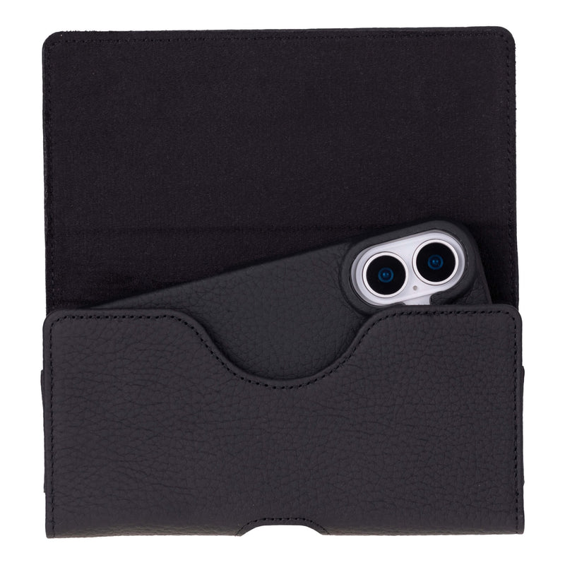 Rook Universal Leather Phone Holster with Belt Loop for 6.1" Phones, Pebble Black - BlackBrook Case