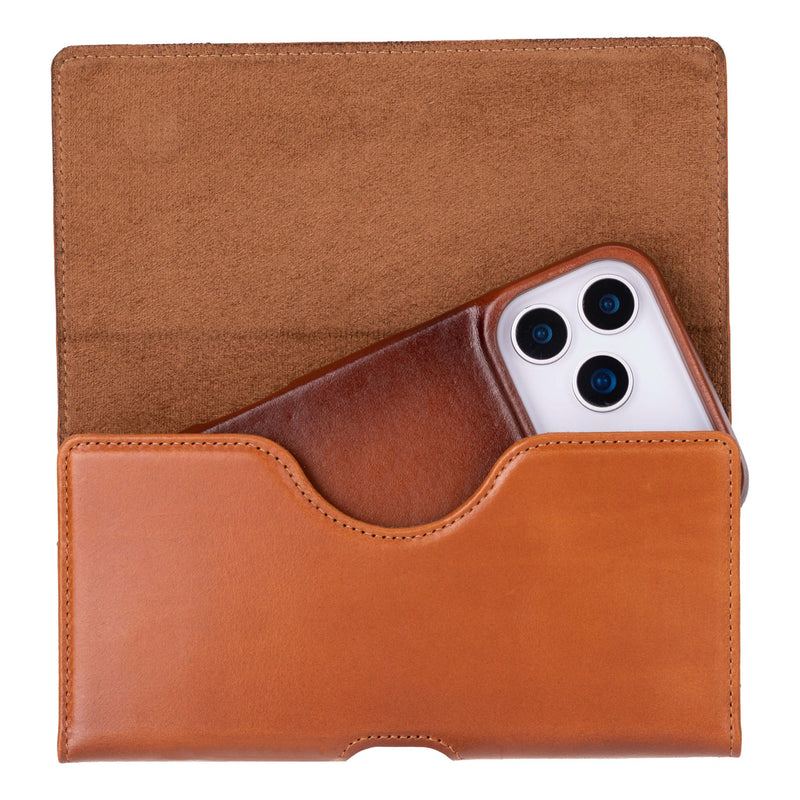 Rook Universal Leather Phone Holster with Belt Loop for 6.9" Phones, Burnished Tan - BlackBrook Case