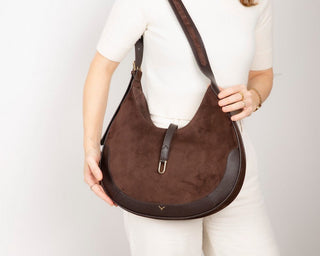 Rosa Leather Women's Bag, Suede Brown - BlackBrook Case