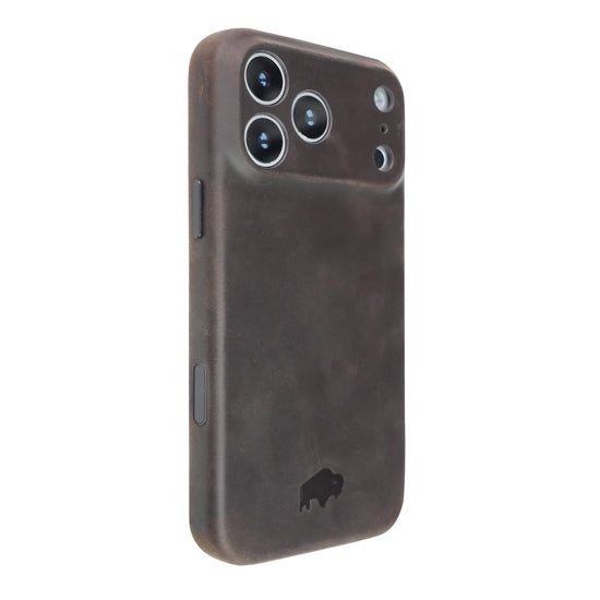 Ryker Leather MagSafe Case iPhone 17 Pro Distressed Coffee protecting iPhone with slim full grain leather design and MagSafe compatibility