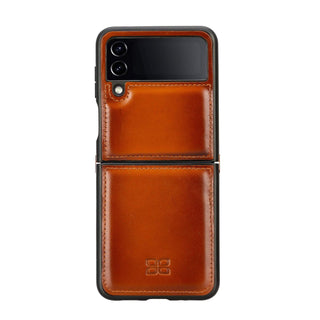 York Samsung Z Flip 4 Leather Back Cover Case, Rustic Tan