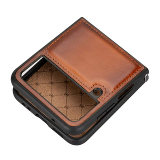 York Samsung Z Flip 4 Leather Back Cover Case, Rustic Tan