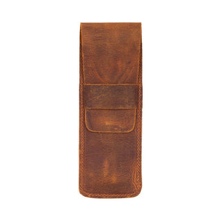 Seta Leather Pen Pouch for 2, Saddle Brown - UnBranded