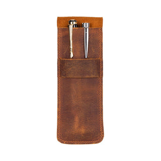 Seta Leather Pen Pouch for 2, Saddle Brown - UnBranded