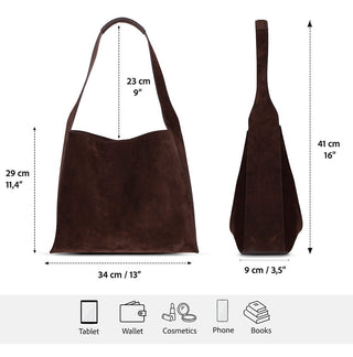 Stella Leather Women's Tote Bag, Suede Brown - BlackBrook Case