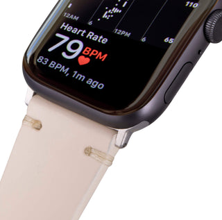 Sutton Leather Band for Apple Watch 46mm, Beige, Silver Hardware - BlackBrook Case