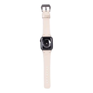 Sutton Leather Band for Apple Watch 46mm, Beige, Silver Hardware - BlackBrook Case