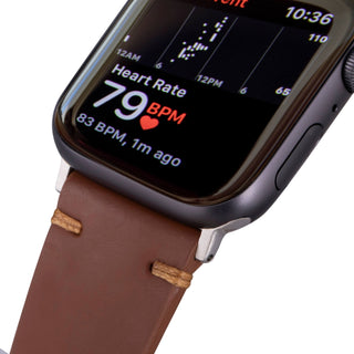 Sutton Leather Band for Apple Watch 46mm, Brown, Silver Hardware - BlackBrook Case