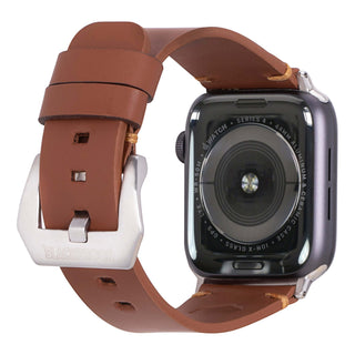 Sutton Leather Band for Apple Watch 46mm, Brown, Silver Hardware - BlackBrook Case
