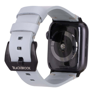 Sutton Leather Band for Apple Watch 46mm, Ice Blue, Black Hardware - BlackBrook Case