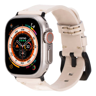 Sutton Leather Band for Apple Watch Ultra 49mm, Beige, Black Hardware - BlackBrook Case