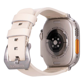 Sutton Leather Band for Apple Watch Ultra 49mm, Beige, Silver Hardware - BlackBrook Case