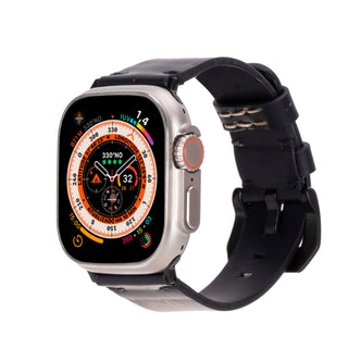 Sutton Leather Band for Apple Watch Ultra 49mm, Black, Black Hardware - BlackBrook Case