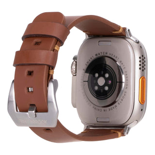 Sutton Leather Band for Apple Watch Ultra 49mm, Brown, Silver Hardware - BlackBrook Case