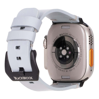 Sutton Leather Band for Apple Watch Ultra 49mm, Ice Blue, Black Hardware - BlackBrook Case