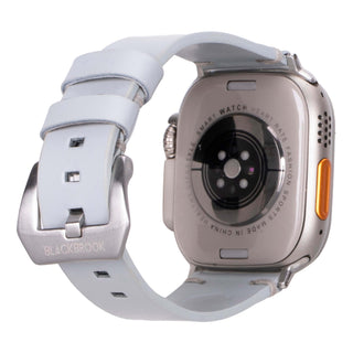 Sutton Leather Band for Apple Watch Ultra 49mm, Ice Blue, Silver Hardware - BlackBrook Case