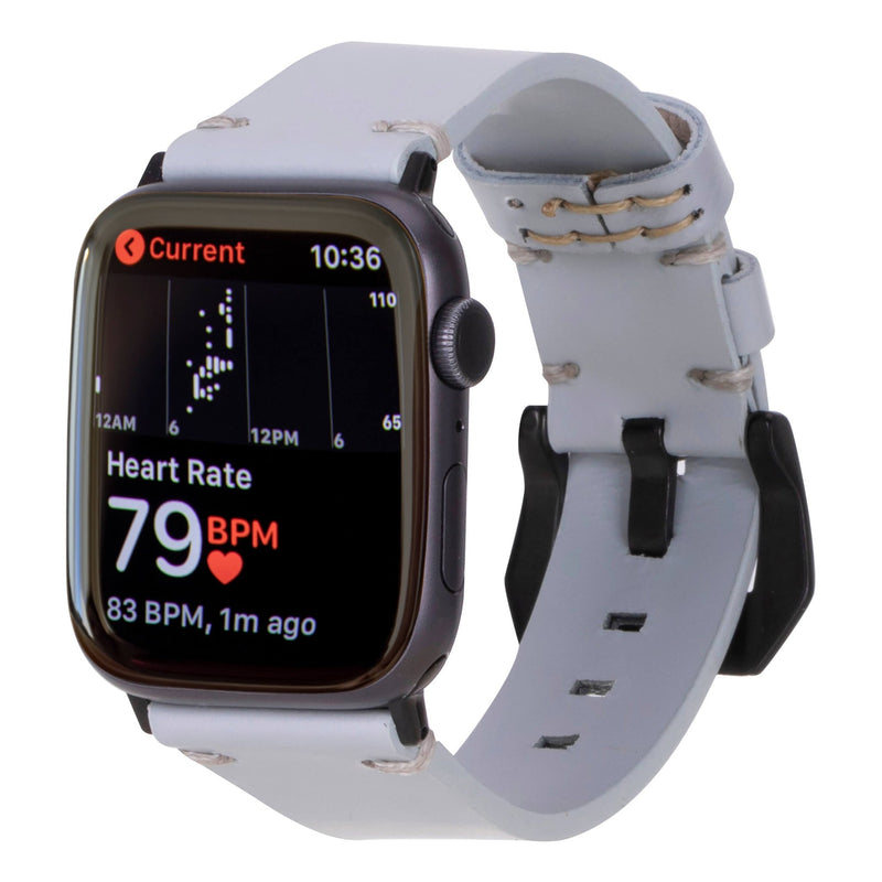 Sutton Leather Band for Apple Watch 46mm, Ice Blue, Black Hardware - BlackBrook Case