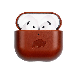 Taylor Leather AirPods 4 Case, Full Grain with Magnetic Cover, Burnished Tan - BlackBrook Case