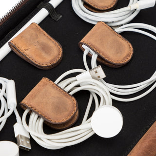 Travel Leather Cable Organizer, Antique Brown - Bouletta