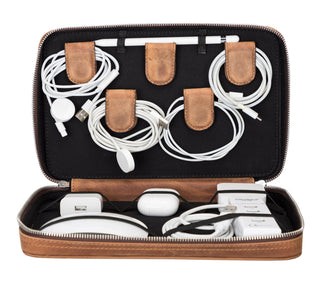 Travel Leather Cable Organizer, Antique Brown - Bouletta