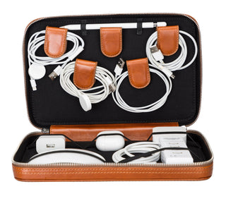 Travel Leather Cable Organizer, Rustic Tan - Bouletta