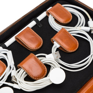 Travel Leather Cable Organizer, Rustic Tan - Bouletta