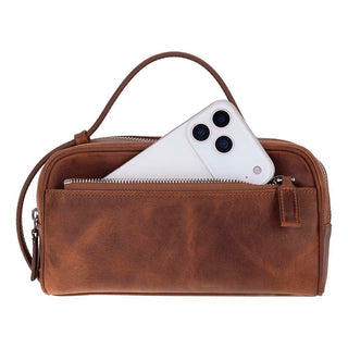 Trevor Leather Dopp Kit, Saddle Brown - BlackBrook Case