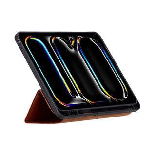 Trigon Leather Folio Case - iPad Mini (A17 Pro - 2024), Burnished Tan - BlackBrook Case