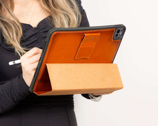 Trigon Leather Folio Case - iPad Mini (A17 Pro - 2024), Burnished Tan - BlackBrook Case