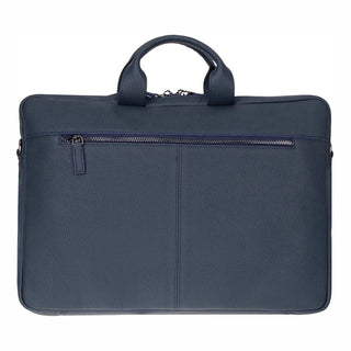 Truro Leather Business Briefcase / Laptop Case 14" with Suitcase, Navy Blue - BlackBrook Case
