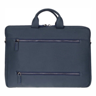 Truro Leather Business Briefcase / Laptop Case 14" with Suitcase, Navy Blue - BlackBrook Case