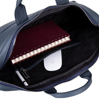 Truro Leather Business Briefcase / Laptop Case 14" with Suitcase, Navy Blue - BlackBrook Case