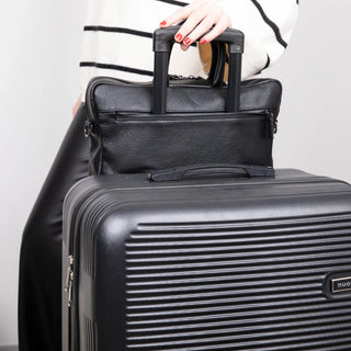 Truro Leather Business Briefcase / Laptop Case 16" with Suitcase, Black - BlackBrook Case