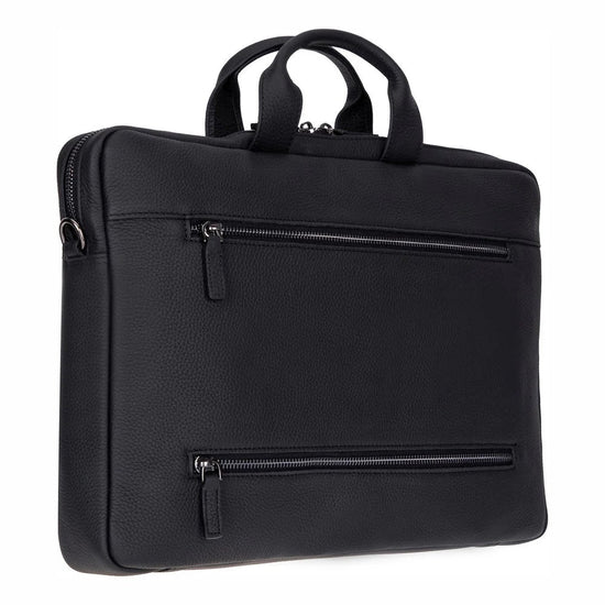 Truro Leather Business Briefcase Laptop Case 16 with Suitcase Black Full grain leather laptop briefcase with soft lining and handles that soften and darken with everyday use.