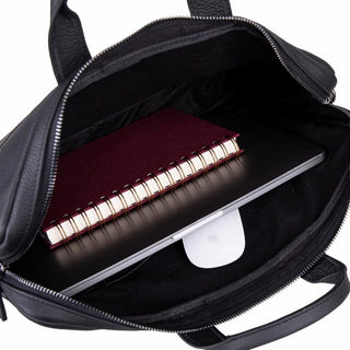 Truro Leather Business Briefcase / Laptop Case 16" with Suitcase, Black - BlackBrook Case