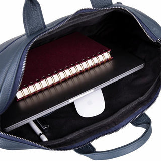 Truro Leather Business Briefcase / Laptop Case 16" with Suitcase, Navy Blue - BlackBrook Case